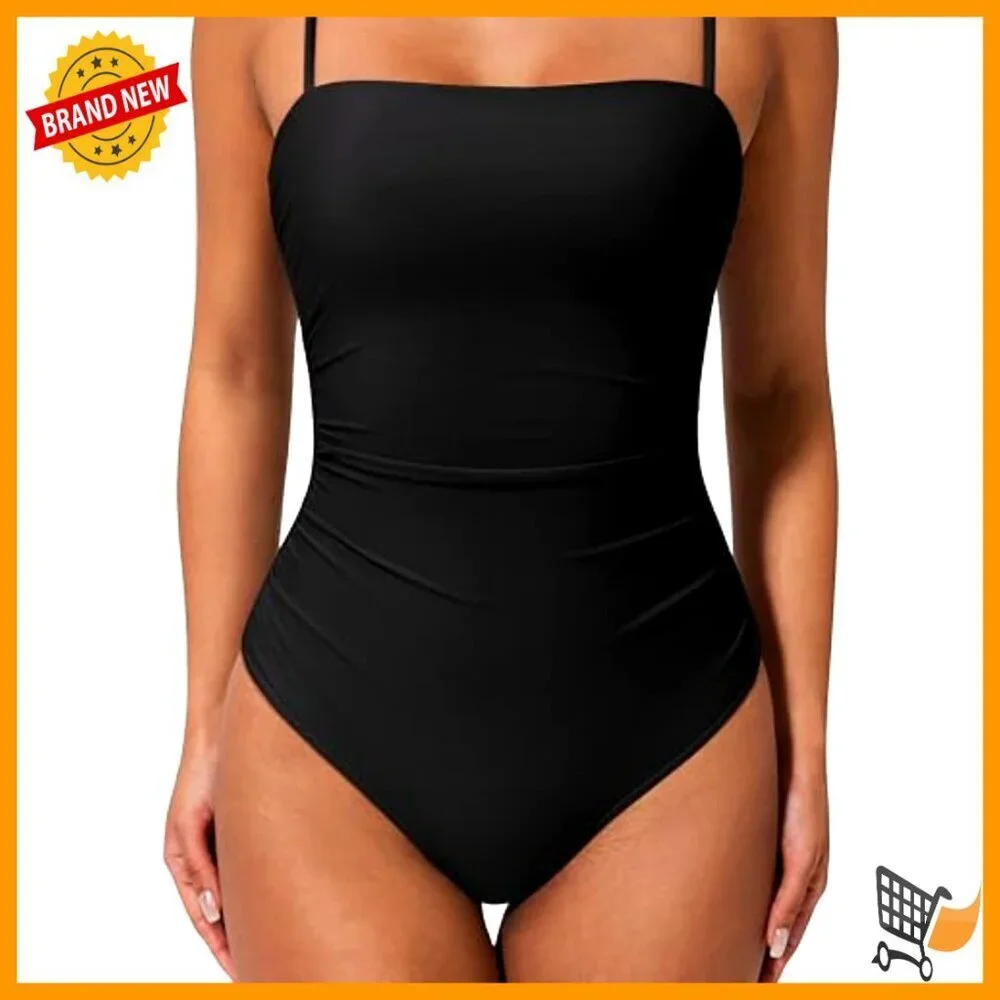 Women's Tummy Control One Piece Swimsuit, Square Neck, Adjustable Straps
